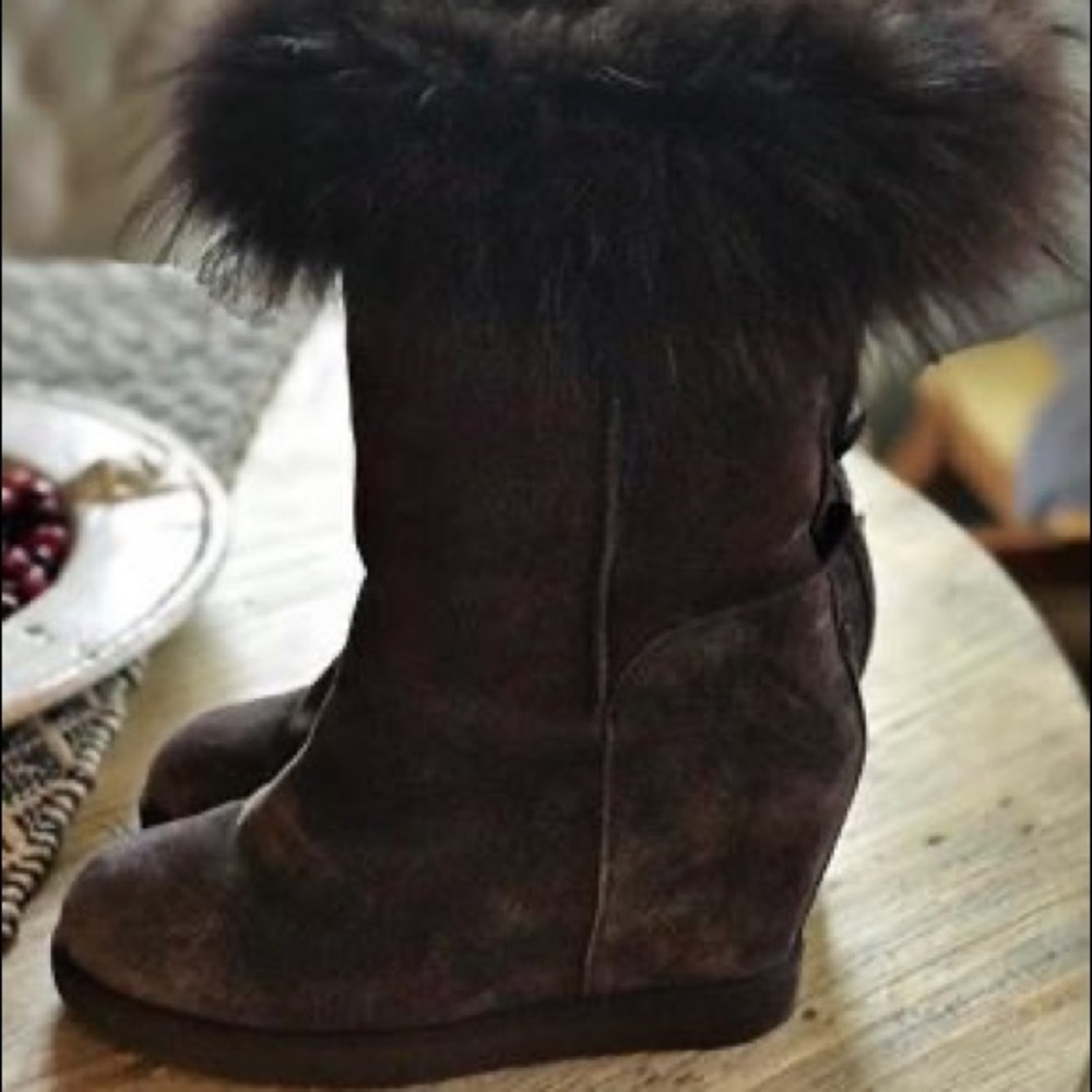 Foxy Wedge Boot with Asiatic Raccoon Fur